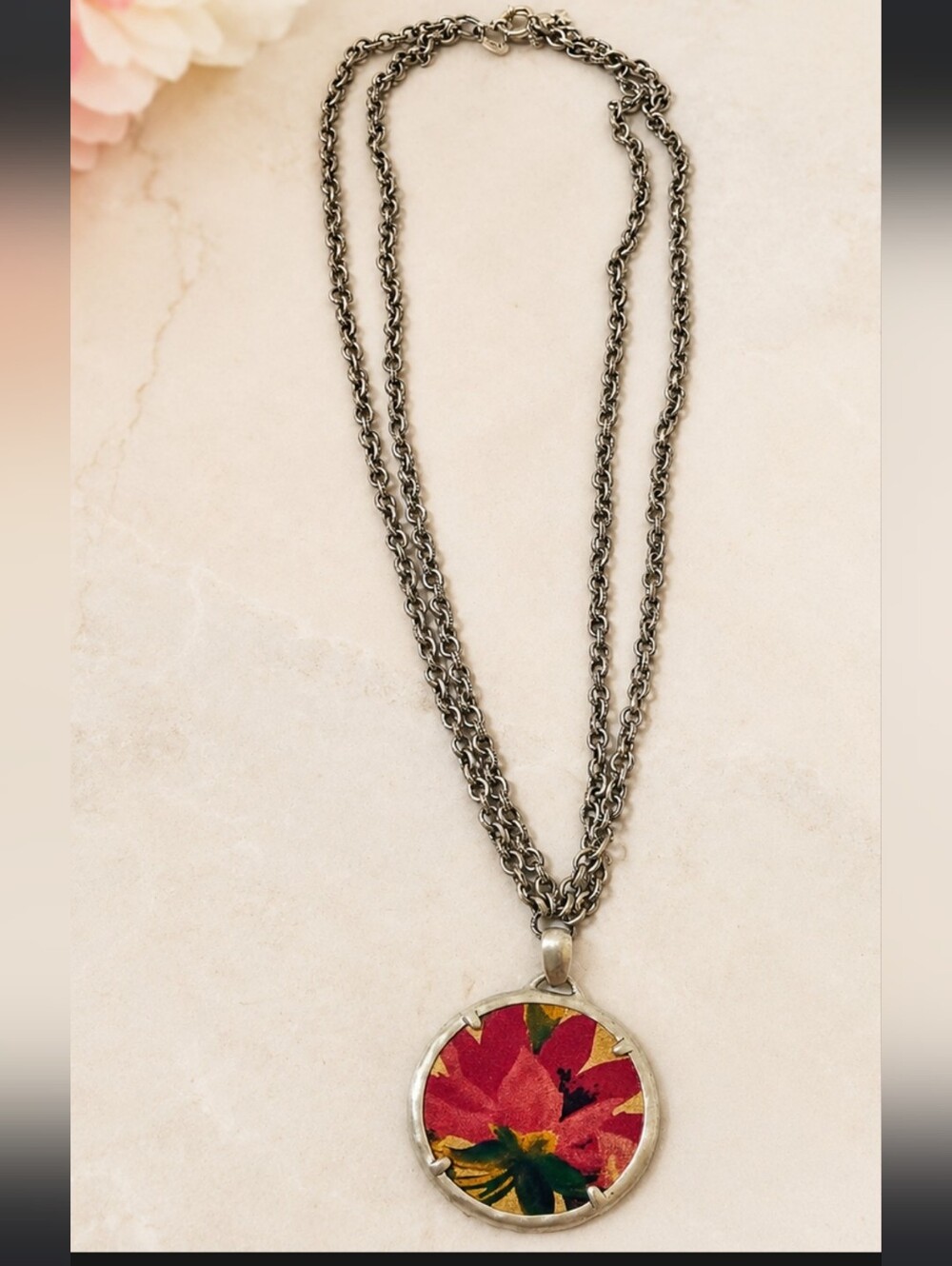Patricia Nash Josette Reversible Floral Leather Pendant Statement Necklace